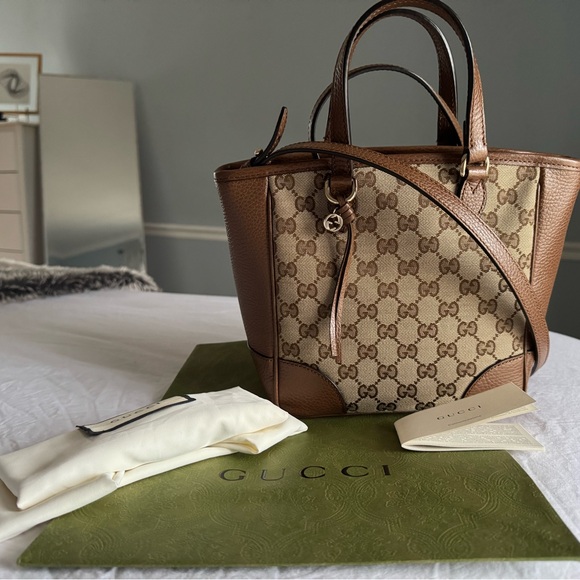 Authentic Gucci GG Canvas/Leather Crossbody Tote Handbag - Picture 1 of 9